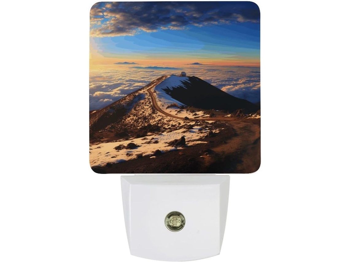Luminária Noturna Led Mauna Kea Summit Com Estampa De Pôr Do Sol, Sensor Crepuscular, Tomada De Parede, Luz Noturna