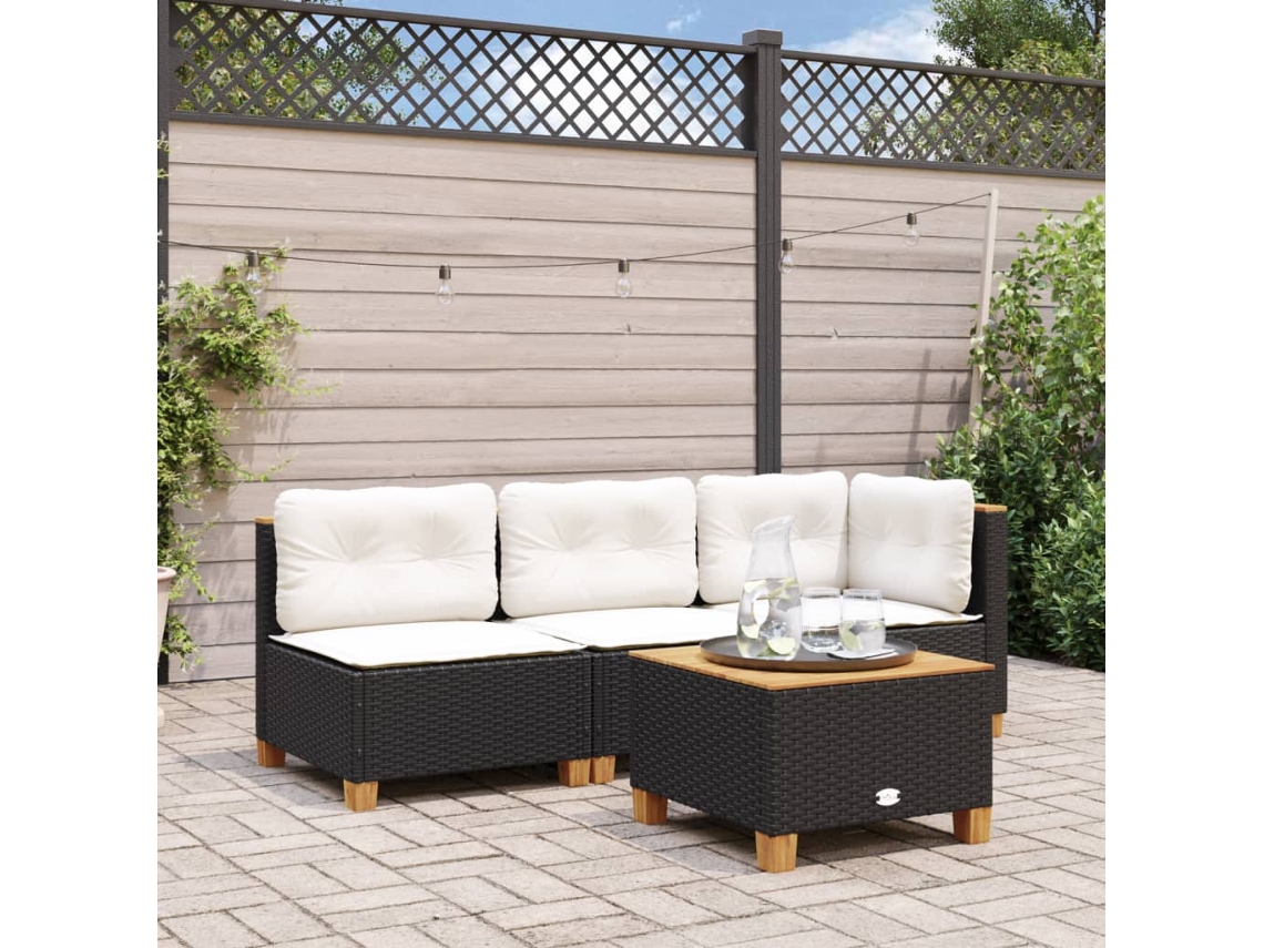 Vidaxl Sofá De Jardim Sem Braços Com Almofadões Vime Pe Preto