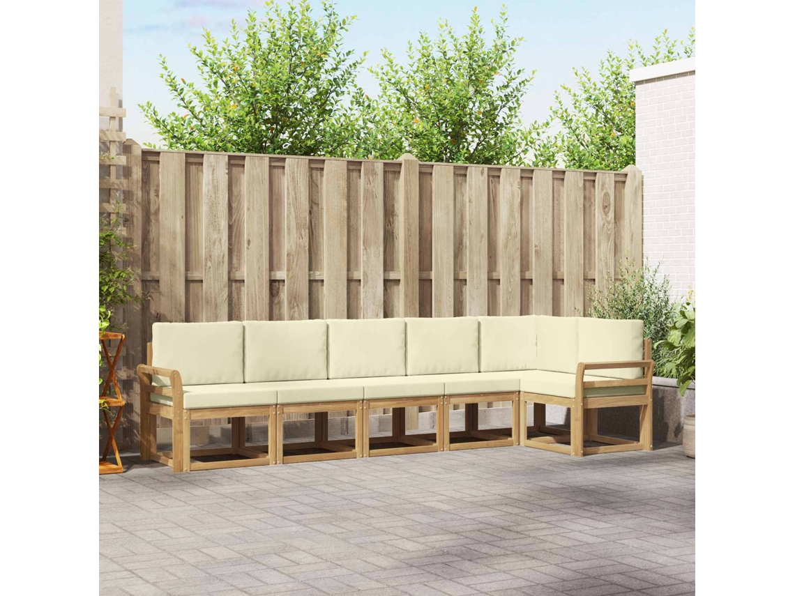 Vidaxl Conjunto De Sofás Para Exterior 6 Pcs Branco E Creme Poliéster