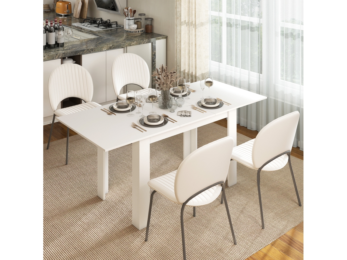 Mesa Extensível Para 6 A 8 Lugares, Branca, Com Medidas De 140 A 180 Cm De Comprimento Por 80 Cm De Largura