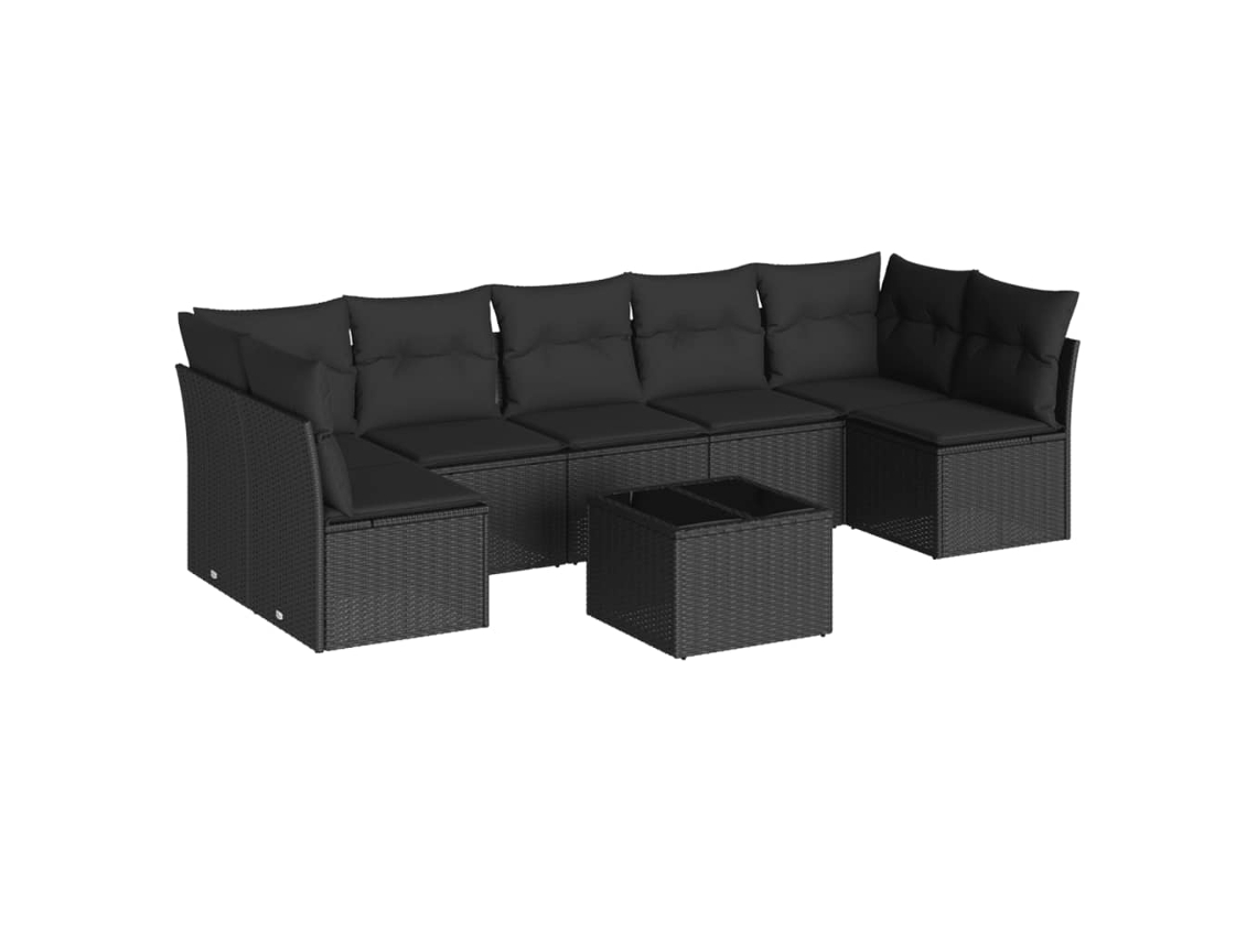Conjunto de 8 Sofás de Jardim com Almofadões Vime Pe Preto MAISON EXCLUSIVE (8 pcs)