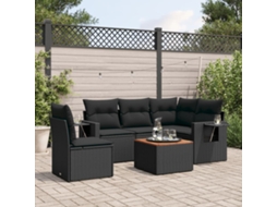 Vidaxl 6 Pcs Conjunto Sofás De Jardim C/ Almofadões Vime Pe Preto