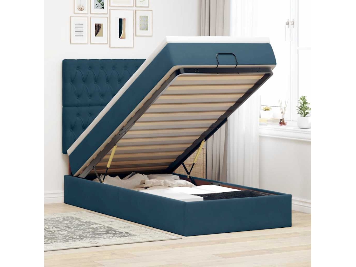 Vidaxl Estrutura Cama Otomana Colchões 80x200 Cm Veludo Azul Escuro