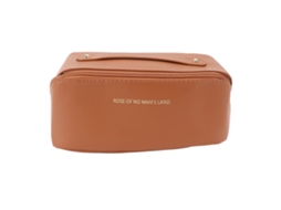 Bolsa de Maquiagem de Viagem Couro Pu Impermeável com Alça Grande Capacidade Marrom