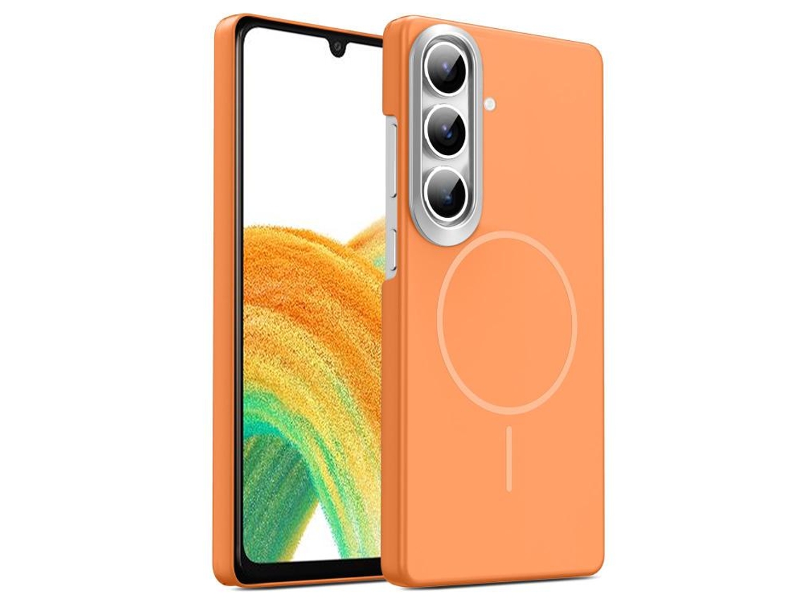 Capa Para Samsung Galaxy A34 5g Fina Circular Magsafe À Prova De Choque Dourada Em Policarbonato Laranja