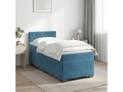 Vidaxl Cama Box Spring Com Colchão Azul Escuro 90 X 200 Cm Veludo