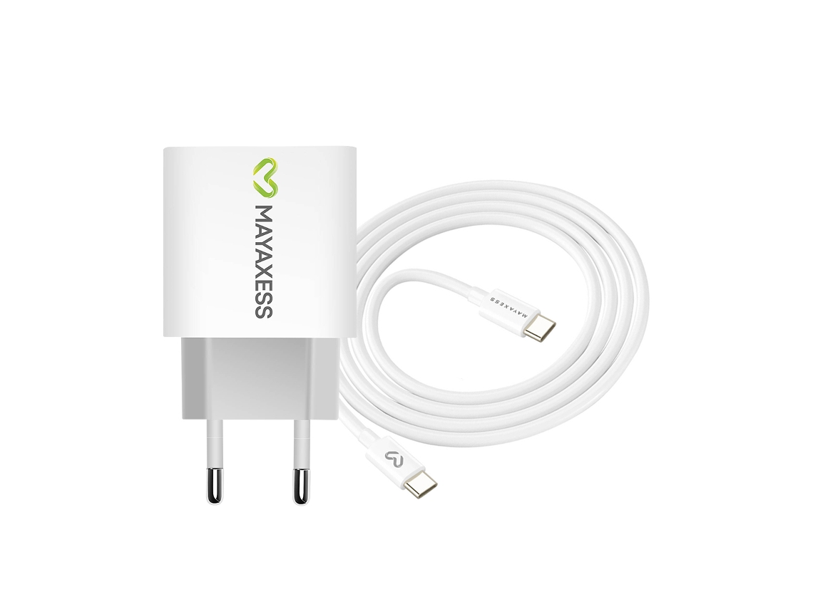 Mayaxess Carregador De Parede Para Iphone 15 Pro Max 20w + Cabo Usb-c 1m Branco