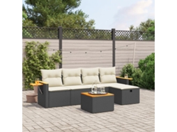 Vidaxl 6 Pcs Conjunto Sofás De Jardim C/ Almofadões Vime Pe Preto
