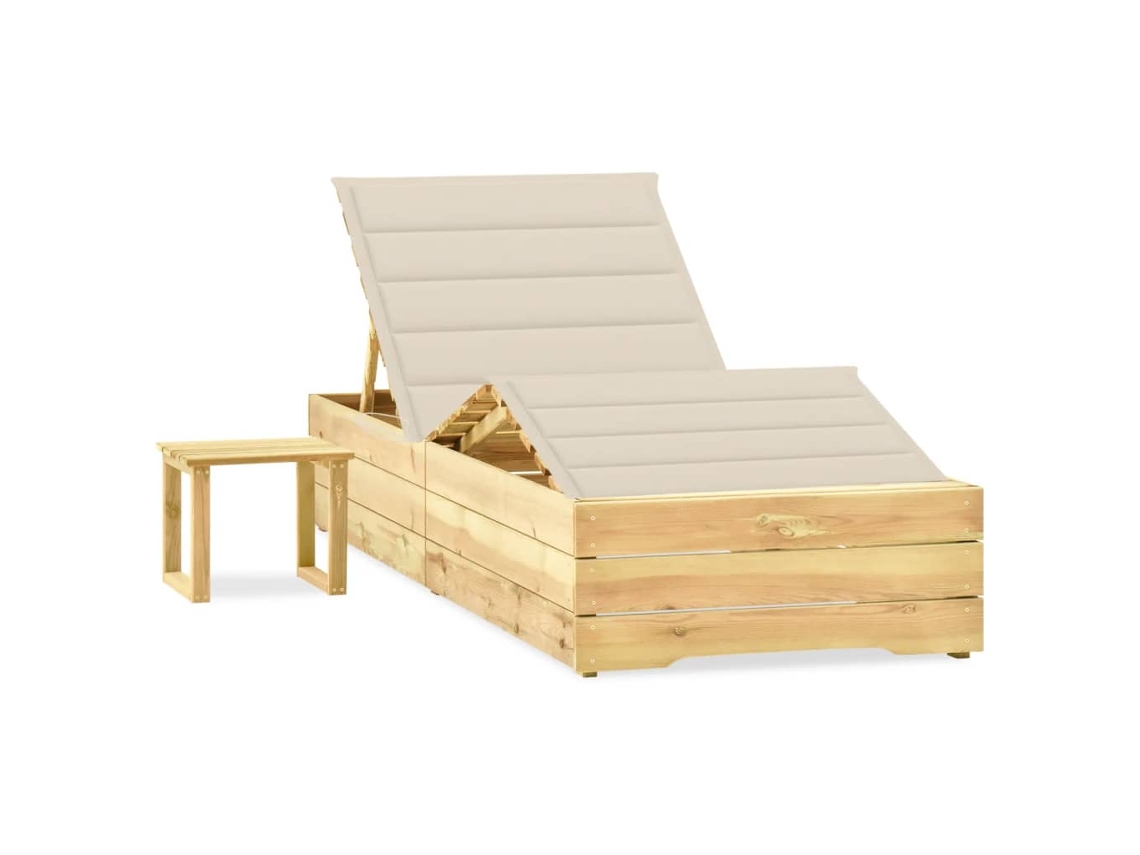Sun Lounger With Table, Sun Loungers With Tables Vidaxl Creme Madeira De Pinho (n/a)