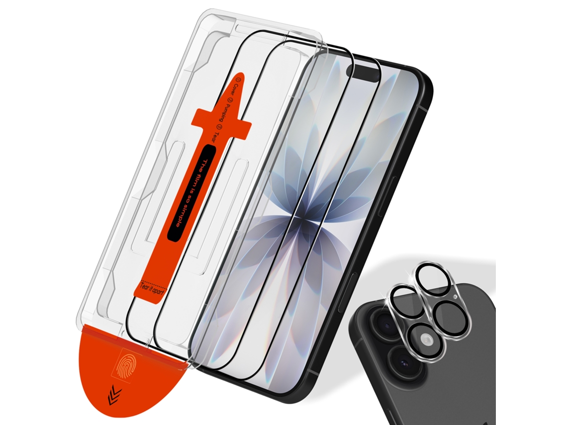 Kit Com 2 Protetor De Tela E Lente Compatível Iphone 17 Vidro Temperado Instalação Automática Sem Bolhas