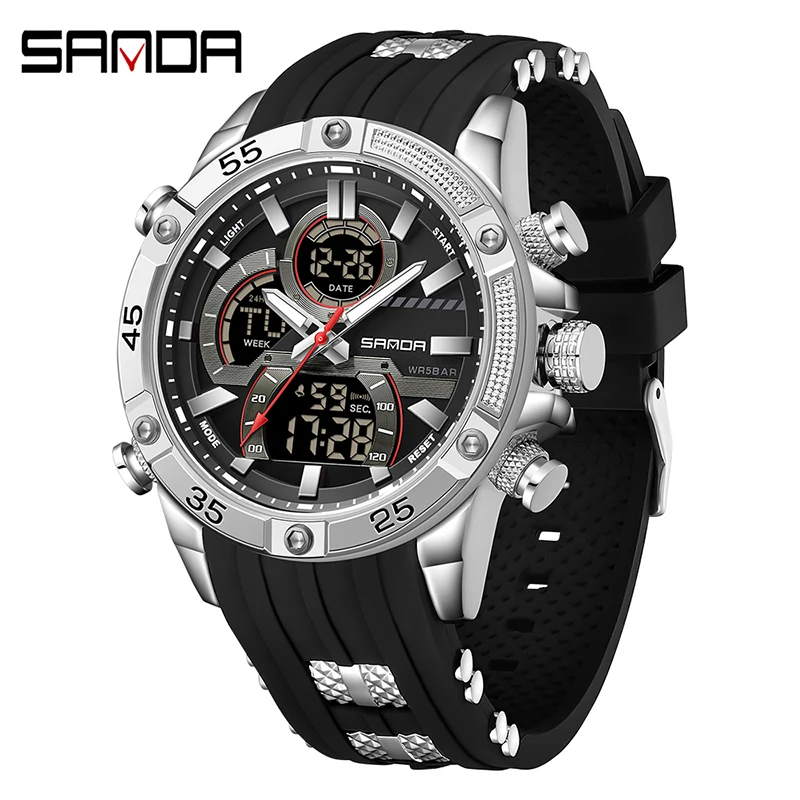 Relógio Eletrônico Masculino Led Esportivo, Elegante, Multifuncional e À Prova D'água MDUG (preto e Prata)