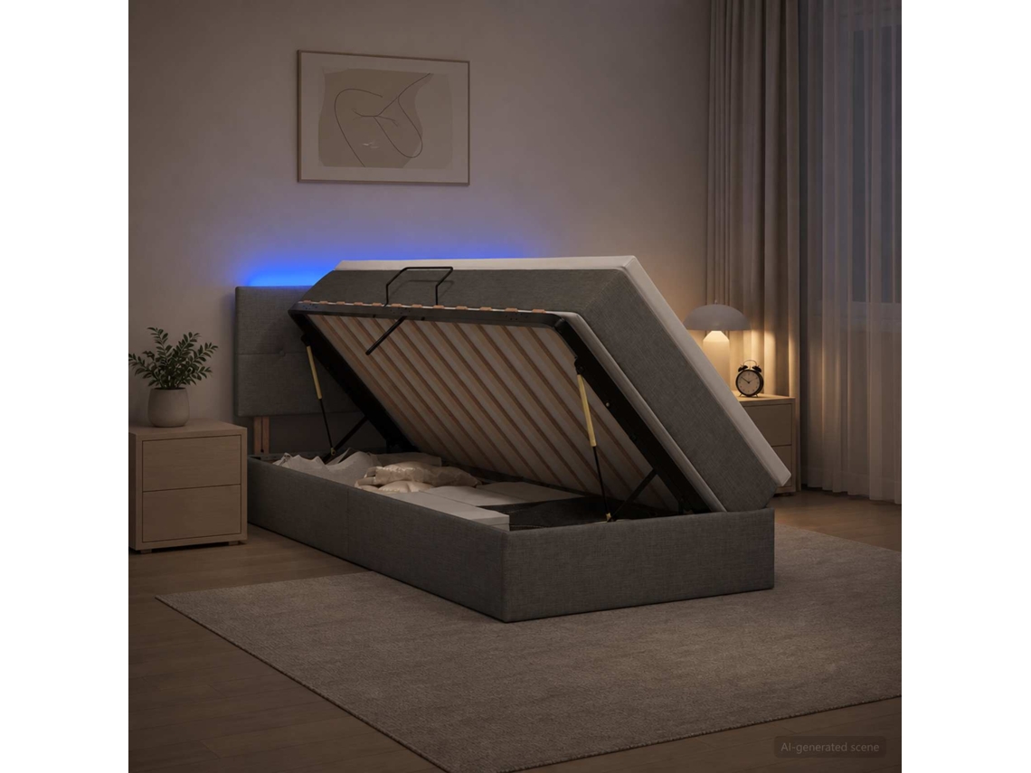 Vidaxl Cama De Armazenamento Led Com Colchão Cinzento-escuro