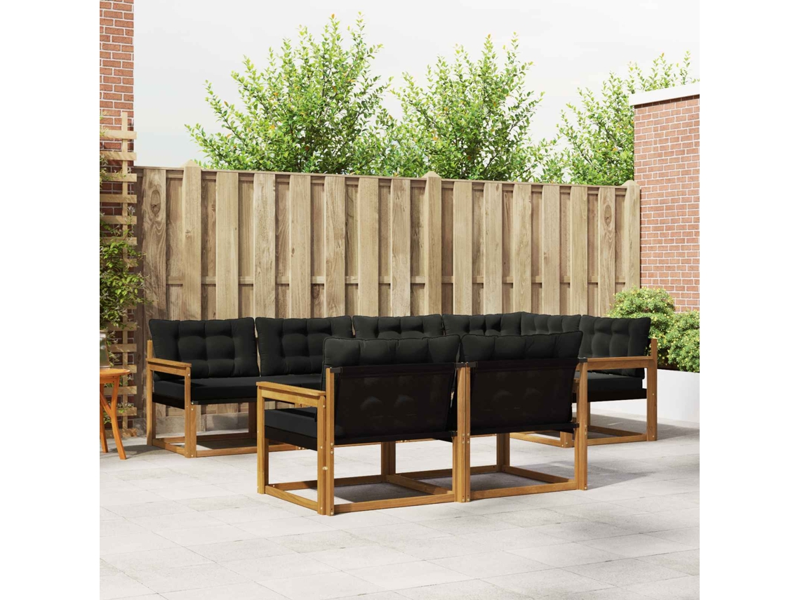 Vidaxl Conjunto De Sofás Para Exterior 7 Pcs Natural E Preto