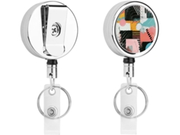 Porta-crachá retrátil com clipe de identificação em estilo colagem abstrata, porta-cartões retrátil