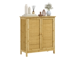 Aparador Boho em Vime e Bambu com 2 Portas e Prateleira Interna 60x27x67,5cm