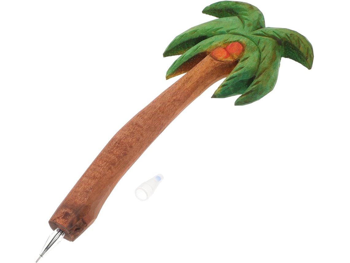 Caneta Esferográfica De Madeira Com Gravura Palmeira Coco. Durável E