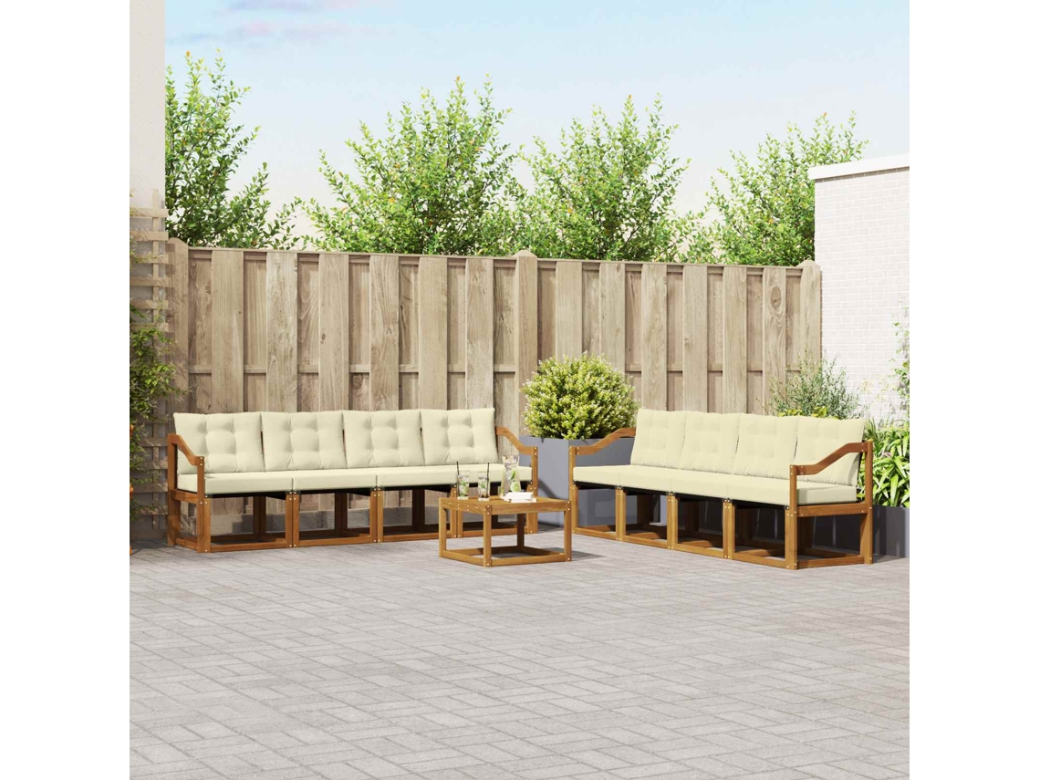 Vidaxl Conjunto De Sofás Para Exterior 9 Unid. Natural E Creme
