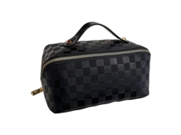 Bolsa de Maquiagem de Viagem S/MARCA, grande capacidade, estampado quadros, preta