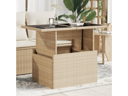Vidaxl Mesa De Jardim Com Tampo De Vidro 100x55x73 Cm Vime Pe Bege