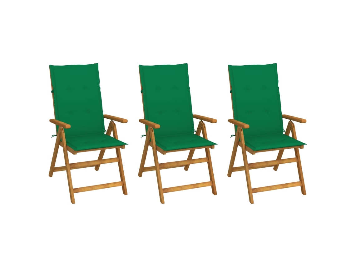 Vidaxl Conjunto De 3 Cadeiras Dobráveis Com Almofadas Em Madeira Maciça De Acácia.