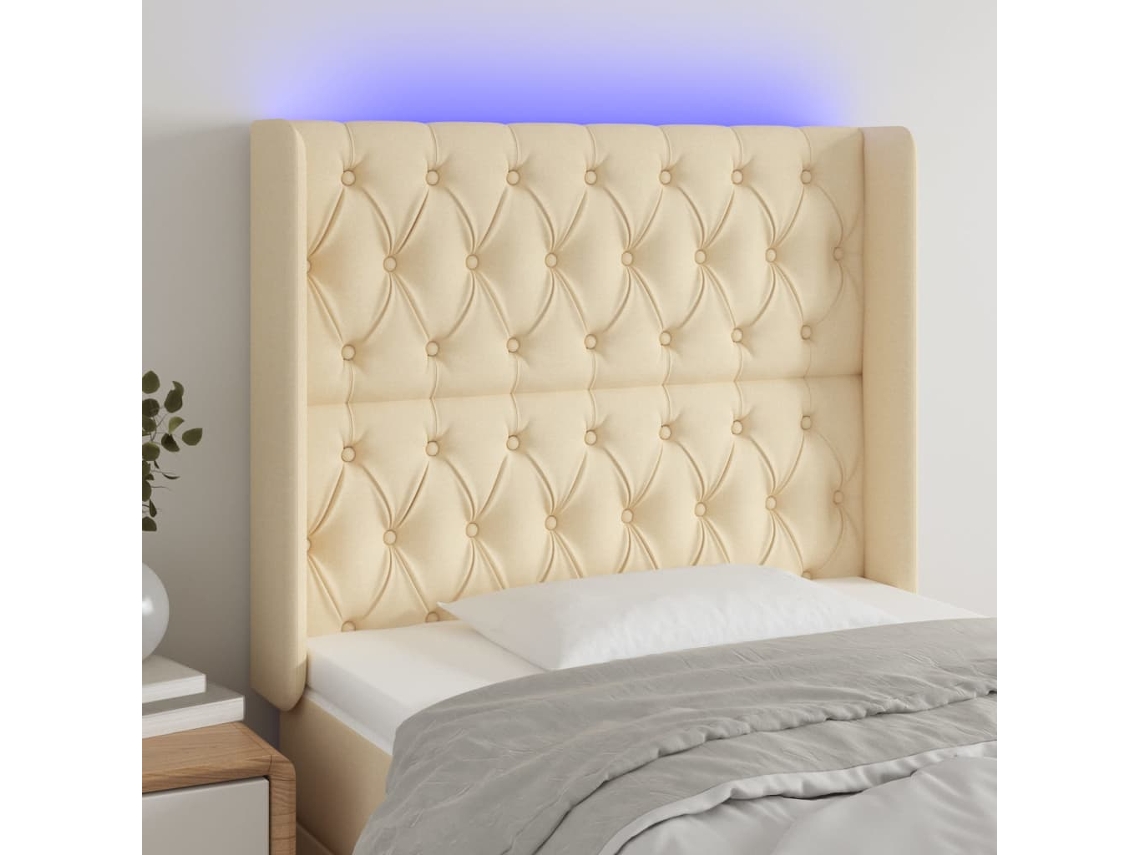 Vidaxl Cabeceira Cama C/ Luzes Led Tecido 103x16x118/128 Cm Cor Creme