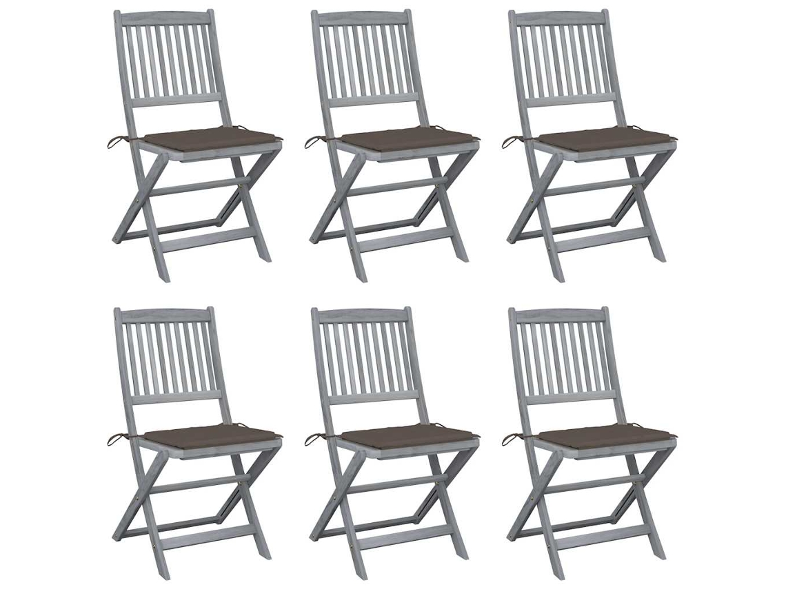 Cadeiras Dobráveis Externas C/ Almofadões 6 Pcs Acácia Maciça Dkd Home Decor