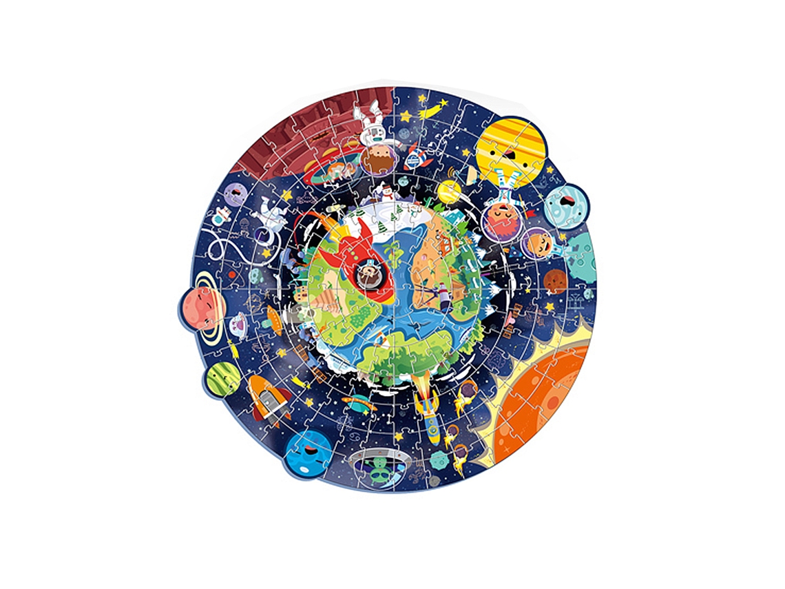 Este Quebra-cabeça Com Tema Espacial Tem 128 Peças, É Feito De Papelão E Mede 45,5 X 0,5 X 44,1 Cm.