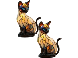 Conjunto De 2 Luminárias Em Formato Gato Vidro Colorido Luminária