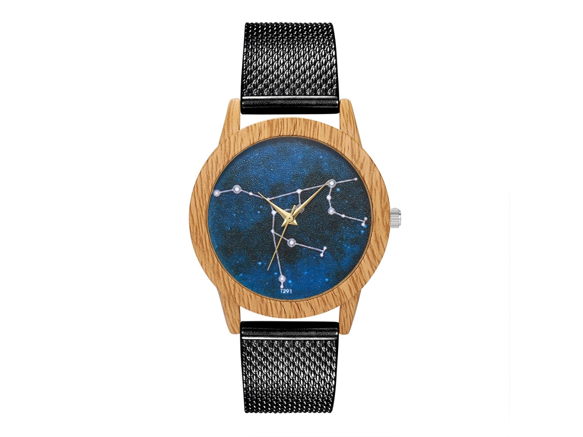 Relógio de pulso Zhoulianfa Constellation Black Quartz com pulseira de silicone para homens e mulheres.