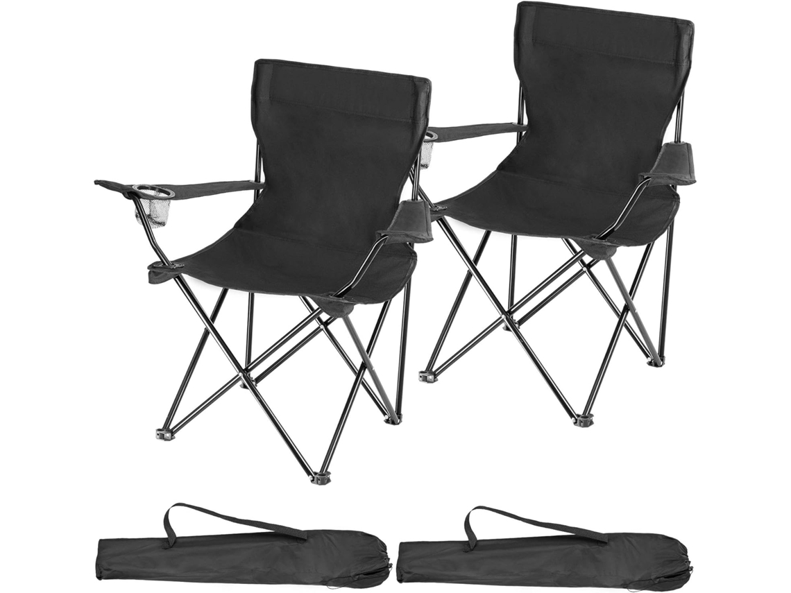 Conjunto de 2 Cadeiras de Camping Dobráveis ​​e Portáteis com Porta copos AQUAFORGE (pretas)