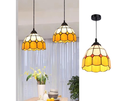 Lâmpada Pendente Livia Com Mosaico Floral Amarelo Em Vidro Ø20cm Estilo Mediterrâneo E Moderno Tiffany Alpinaluz