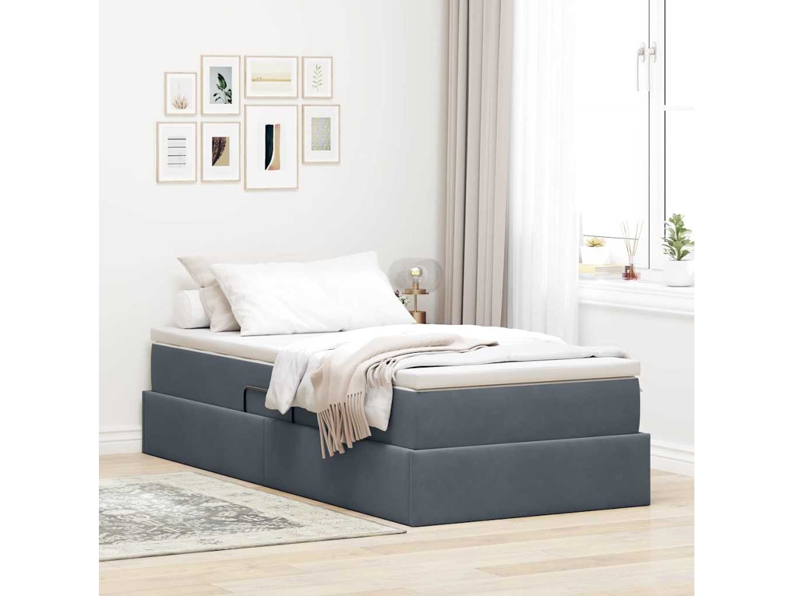 Vidaxl Cama Com Arrumação E Colchão Cinza Escuro 90 X 190 Cm Veludo