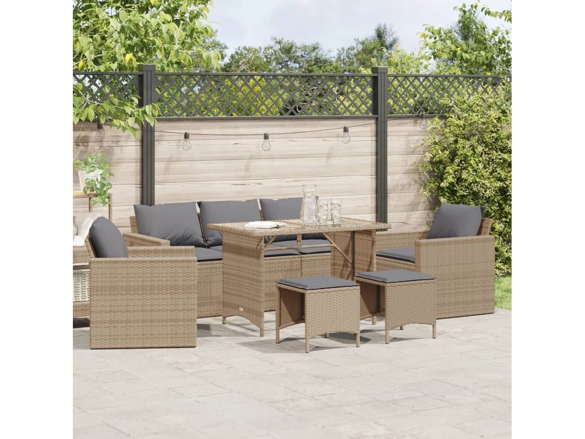 6 Pcs Conjunto De Sofás P/ Jardim Com Almofadões Vime Pe Bege Dkd Home Decor