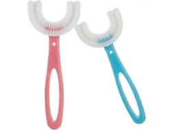2025 Kit com 2 Escovas de Dentes Infantis em Formato U, Escova Manual Macia para Treinamento Crianças 6 a 12 Anos GOKOCO (rosa + Azul)