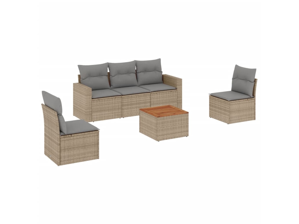 Conjunto de 6 Sofás Jardim com Almofadões Vime Pe Bege Misturado MAISON EXCLUSIVE