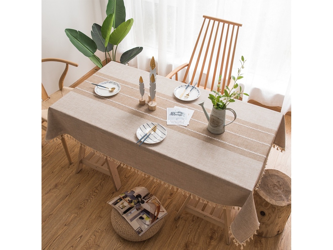 Lurelia Toalha De Mesa Retangular Algodão Linho Castanho 140 Cm Impermeável Antirrugas Antimanchas Antiderrapante