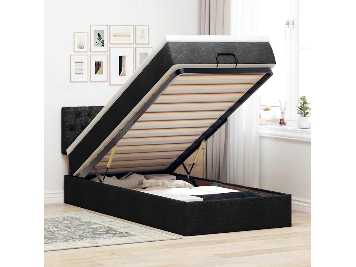 Vidaxl Estrutura De Cama Otomana Com Colchão Preto Tecido