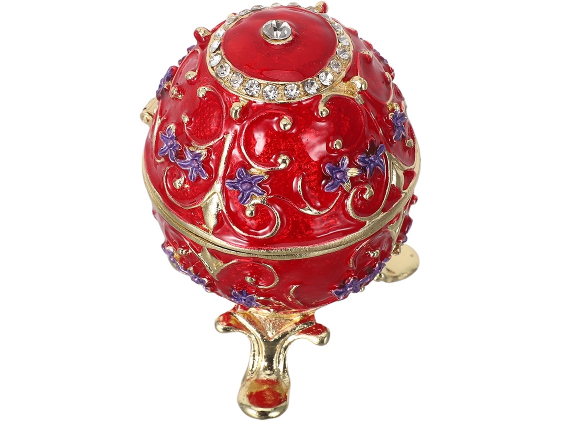 Caixa De Joias Em Formato De Ovo Russo Esmaltado E Pintado À Mão, Mini Caixa Articulada De Metal Vermelho, Para Armazenamento.