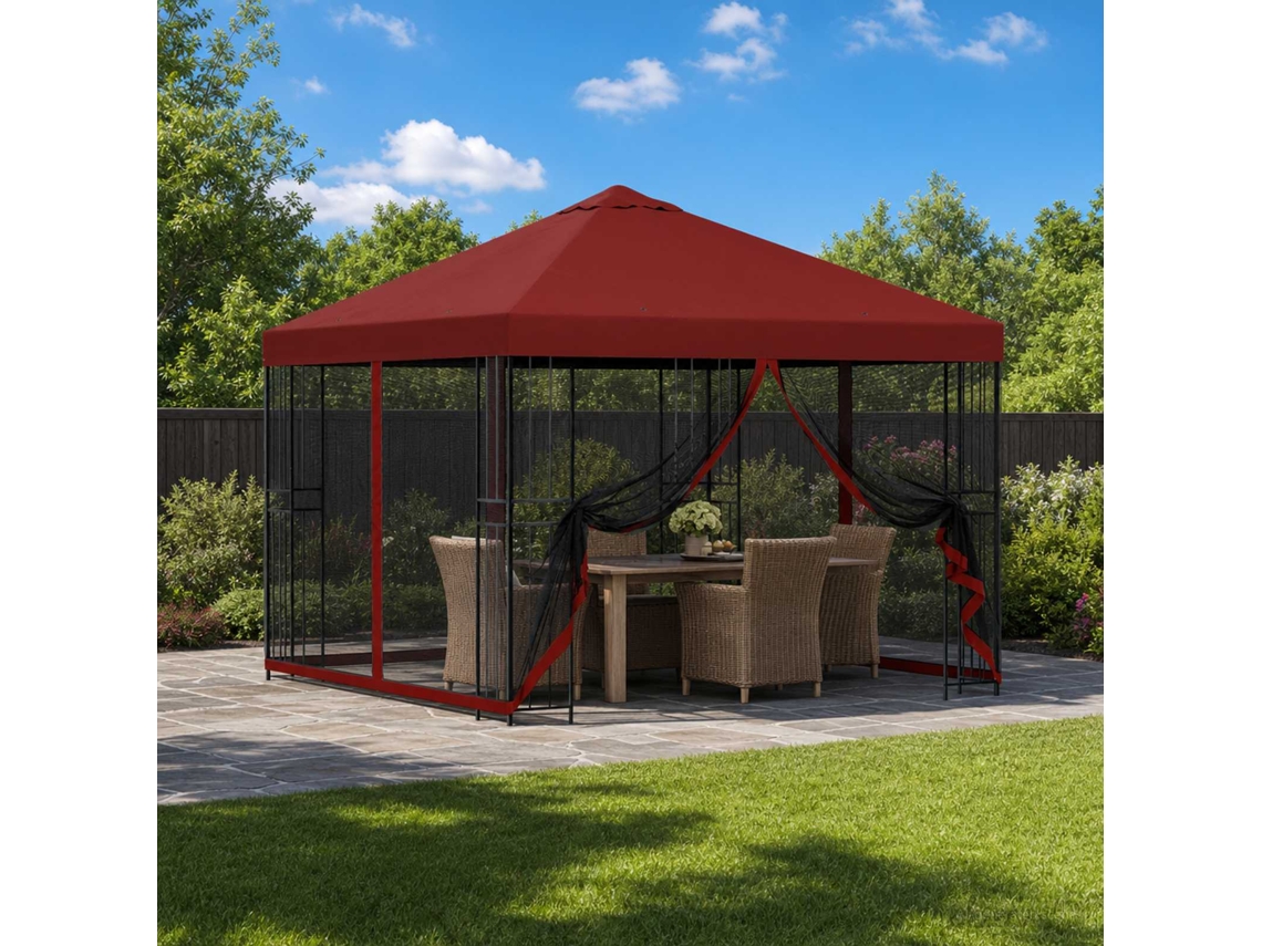 Vidaxl Gazebo De Jardim Com Laterais 3 X 3 M Borgonha Poliéster E Aço