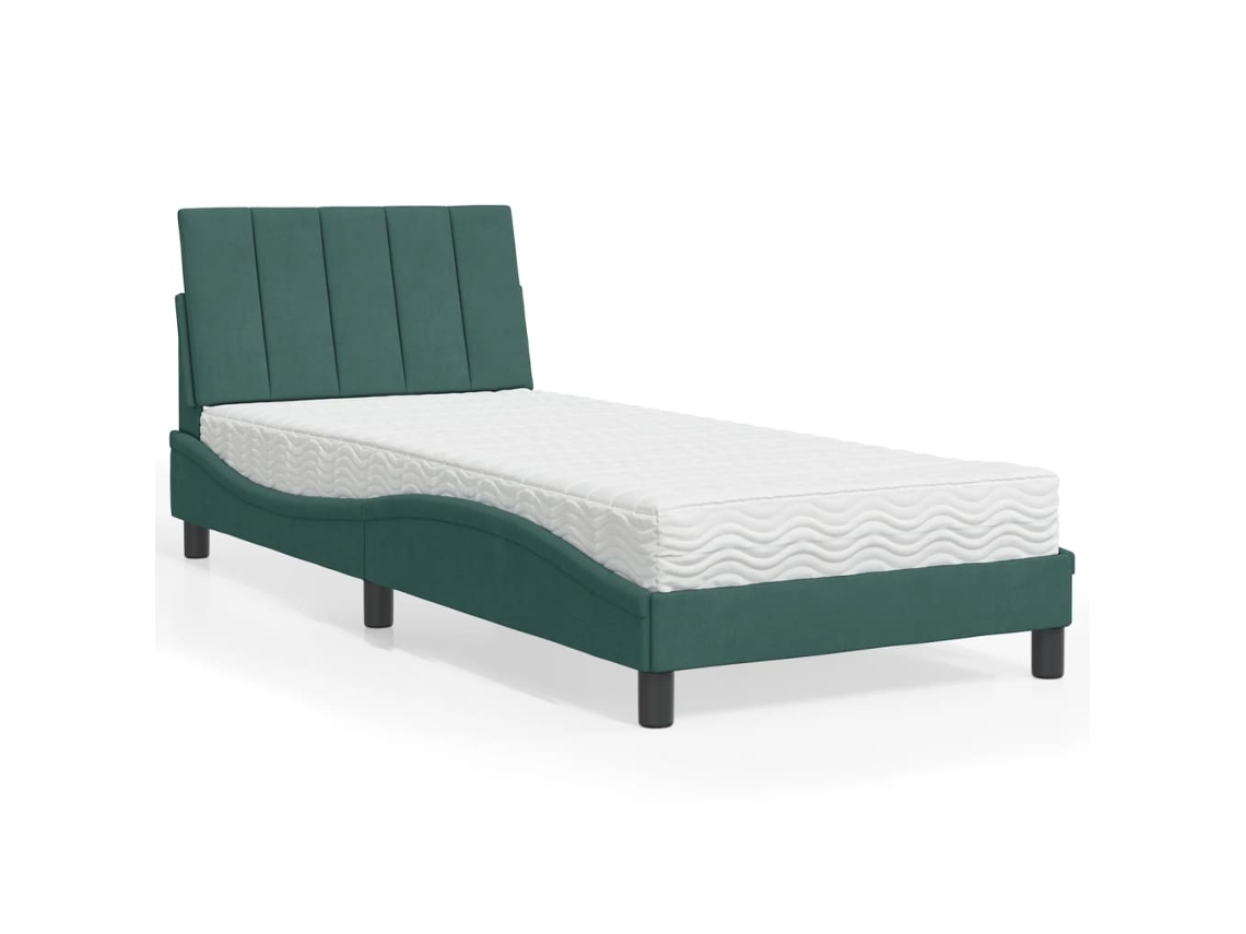 Cama Com Colchão 80x200 Cm Veludo Verde-escuro
