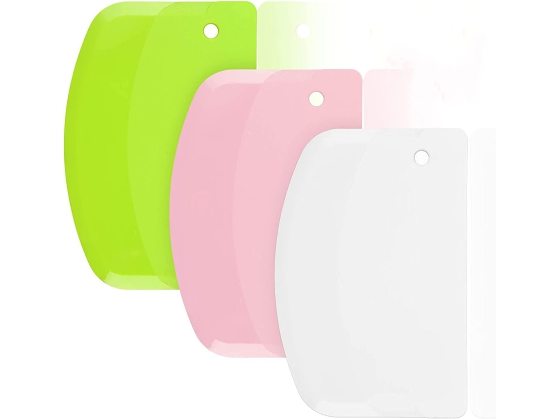 Conjunto De 3 Espátulas De Plástico Verde, Rosa E Branca Para Massa De Bolo, Fondant E Glacê