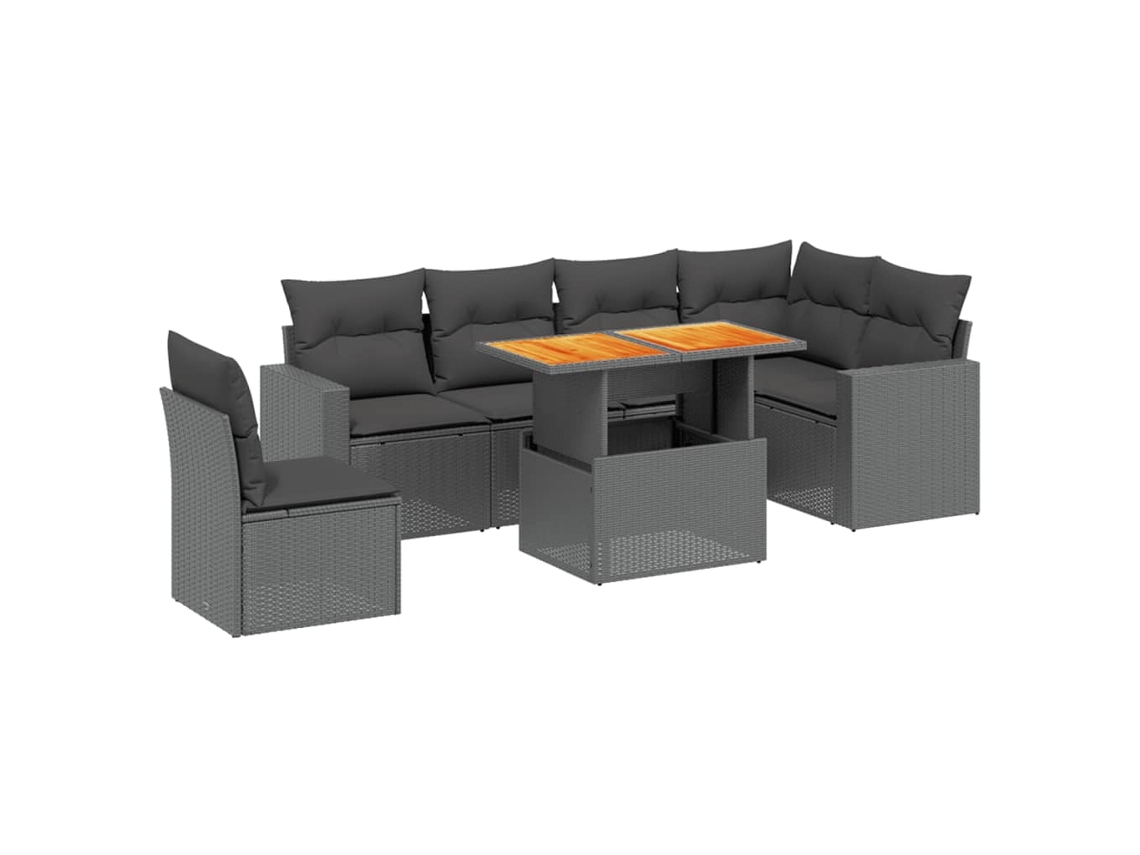 Conjunto de 7 Sofás para Jardim com Almofadões Vime Pe Preto MAISON EXCLUSIVE (7 pcs)