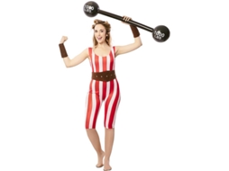 Fato de Strongwoman vermelho e branco com cinto para mulher