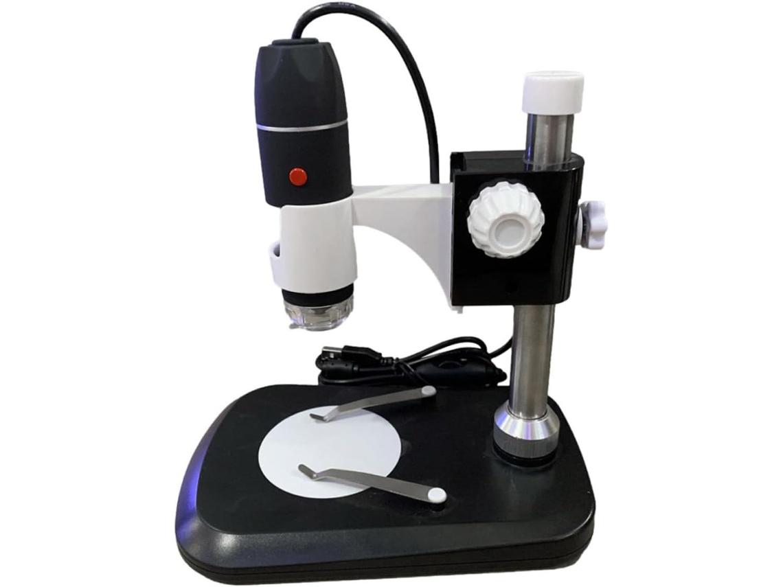 Microscópio Portátil Hemobllo 1600x, Preto Com Iluminação Led, Lupa Robusta Em Abs Conexão Usb Para