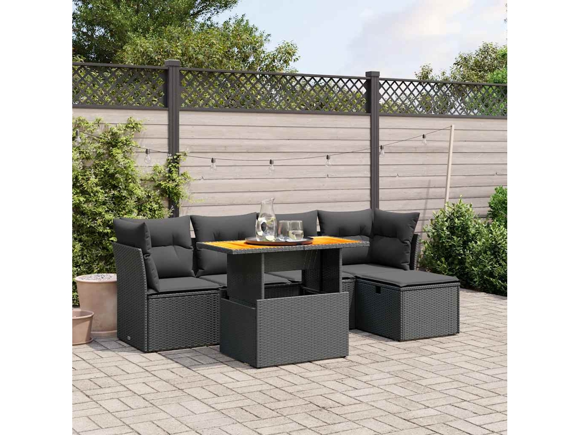 Vidaxl 6 Pcs Conjunto Sofás De Jardim C/ Almofadões Vime Pe Preto