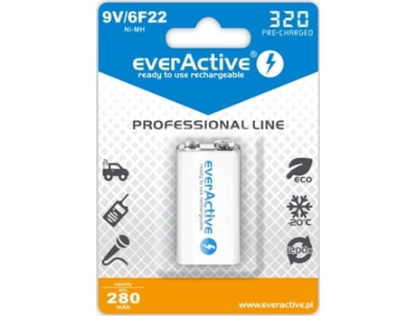 Pilha Recarregável 6F22/9V Ni-MH 320 mAh Pré-carregada