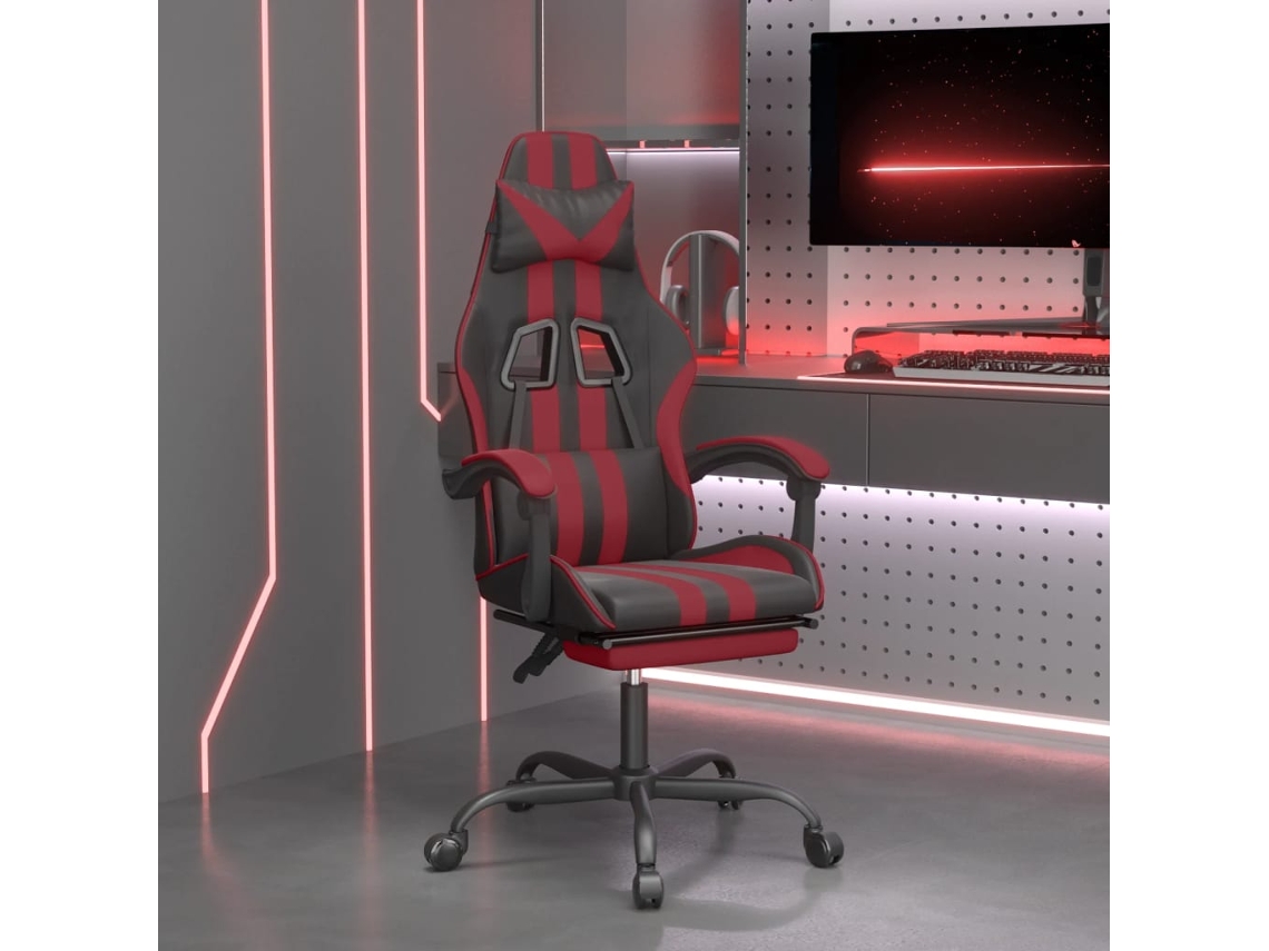 Vidaxl Cadeira Gaming +apoio Pés Couro Artificial Preto/vermelho Tinto
