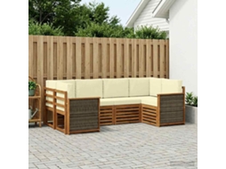 Vidaxl Conjunto De Sofá Sectional Com Almofada 5 Pcs Natural E Creme