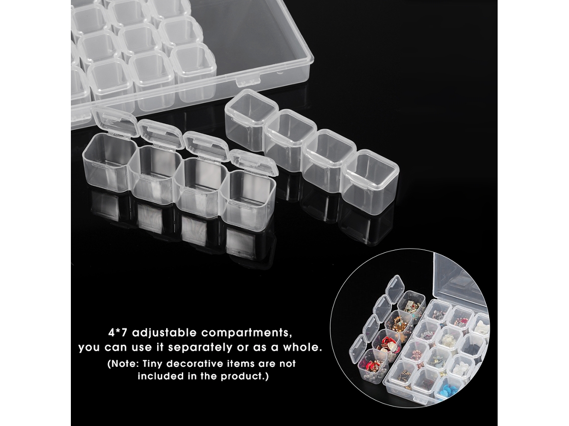 Caja De Armazenamento Plástico Ajustável Com 28 Compartimentos Para Arte De Unhas, Joias, Pérolas E Anéis Transparente
