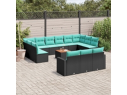 Vidaxl 14 Pcs Conjunto De Sofás P/ Jardim C/ Almofadões Vime Pe Preto